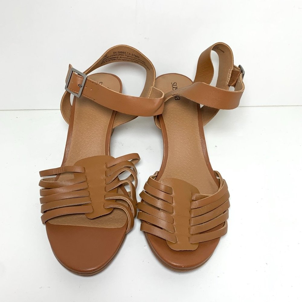 NEW Susina Terra-Lea Cognac Leather Wedge Strappy Open Toe Sandals Brown - Picture 4 of 6